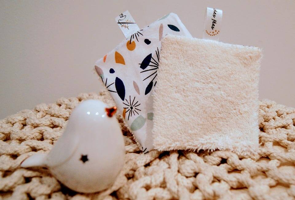 Lingette en coton lavable Bio en tissu et panier Dino, Handmade in  France