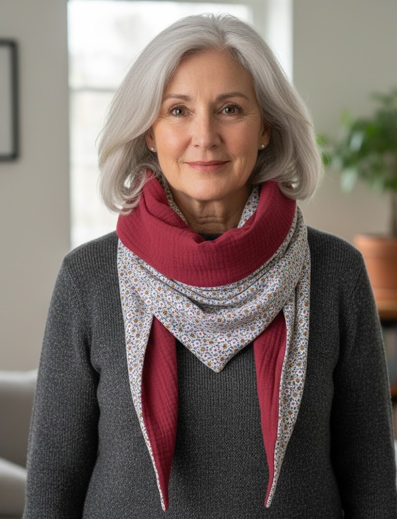 Chèche fleuri framboise